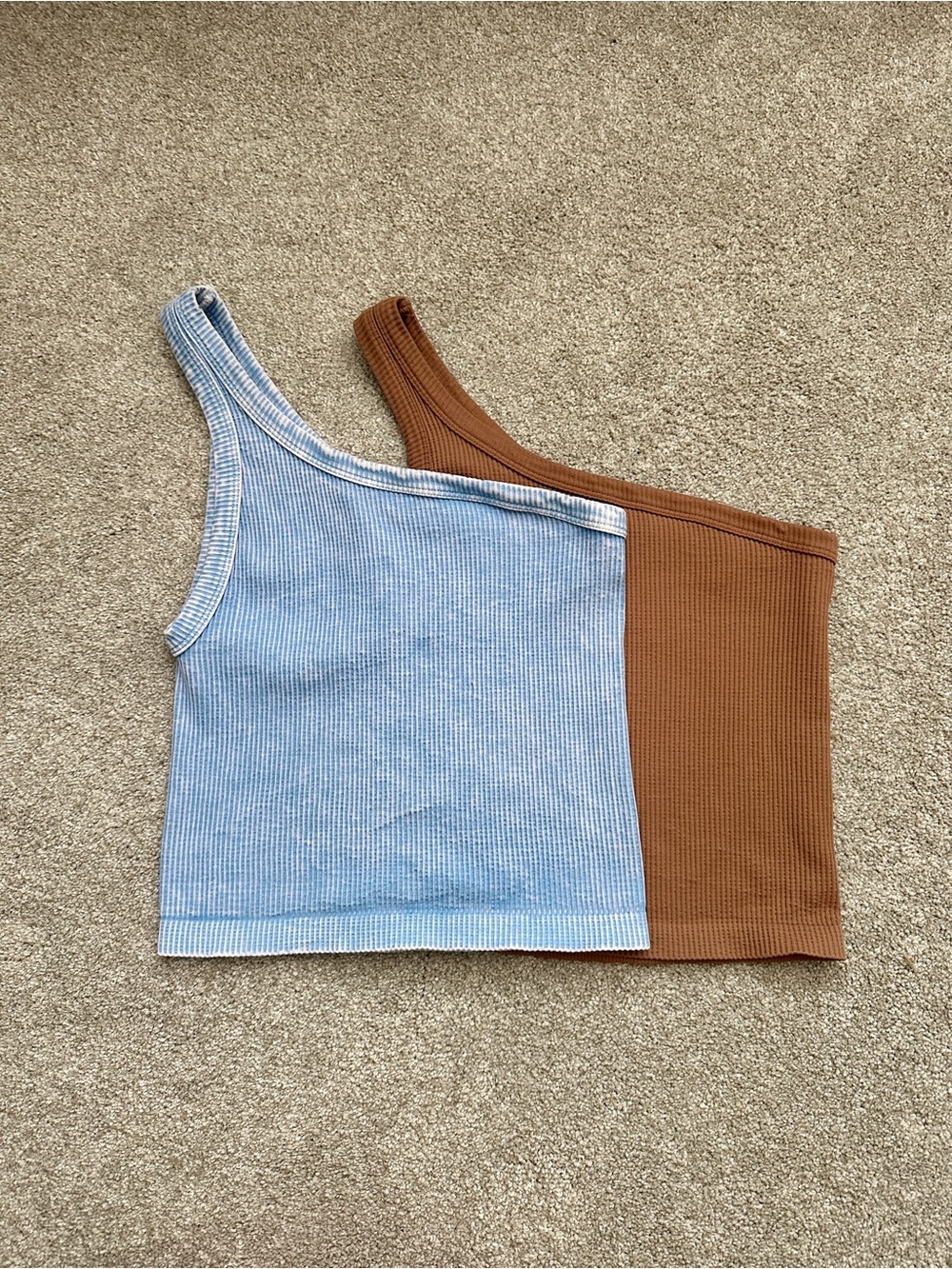 Nikibiki Light Blue and Terracotta One-Shoulder Ribbed Tank Top